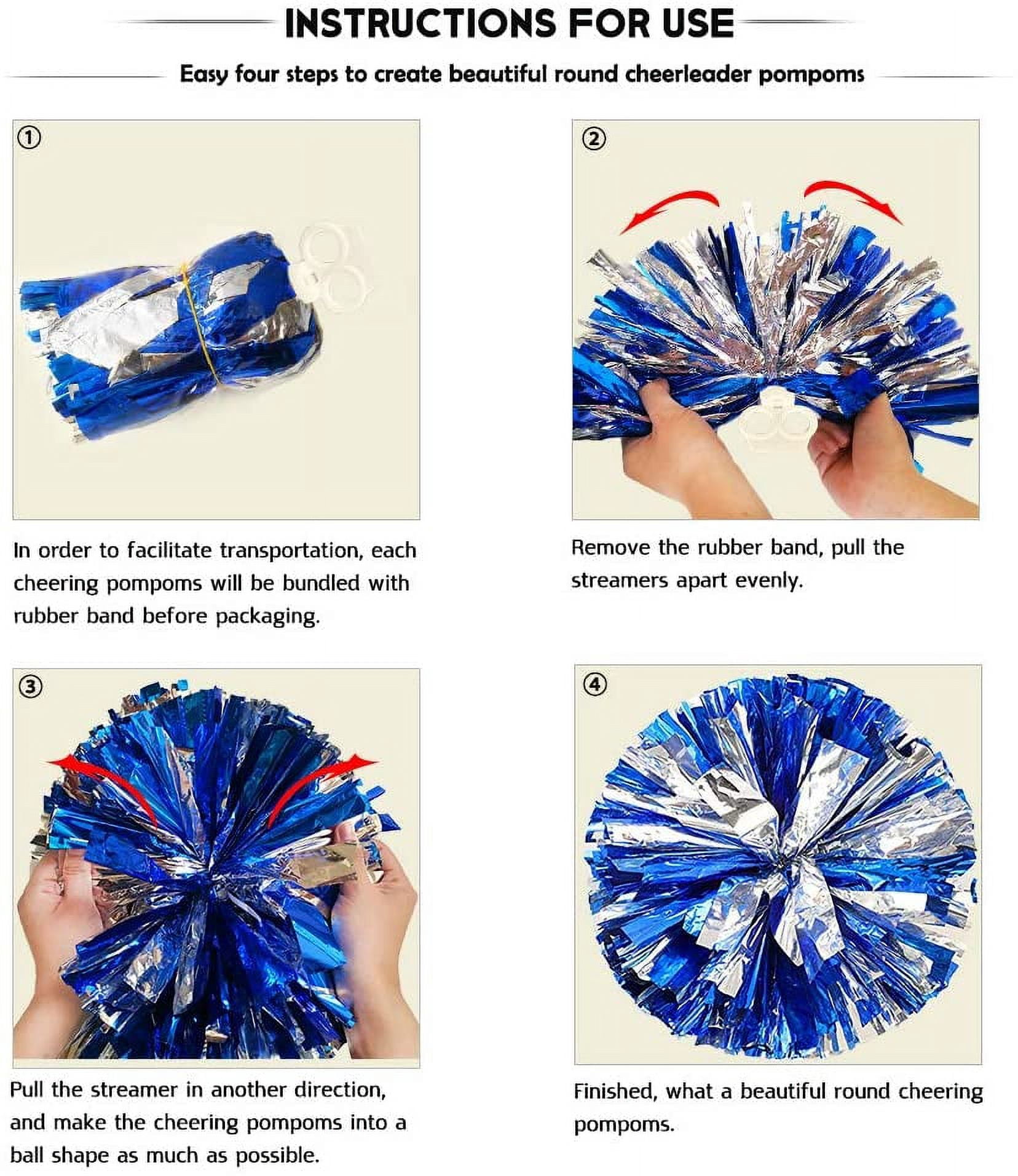 LINLIN 4Pcs Metallic Foil Cheerleading Pom Poms, Premium Cheerleader Pompoms Kit, Cheering Hand Flowers for Sports Cheers Ball Game Dance Fancy Dress Night Party - 6 Inches