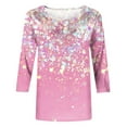 thumbnail image 4 of Ecqkame Women's 3/4 Sleeve Crew Neck Button T Shirts Print Lightweight Pullover Summer Tops Going Out Tops for Women A-Pink XL on Clearance, 4 of 5