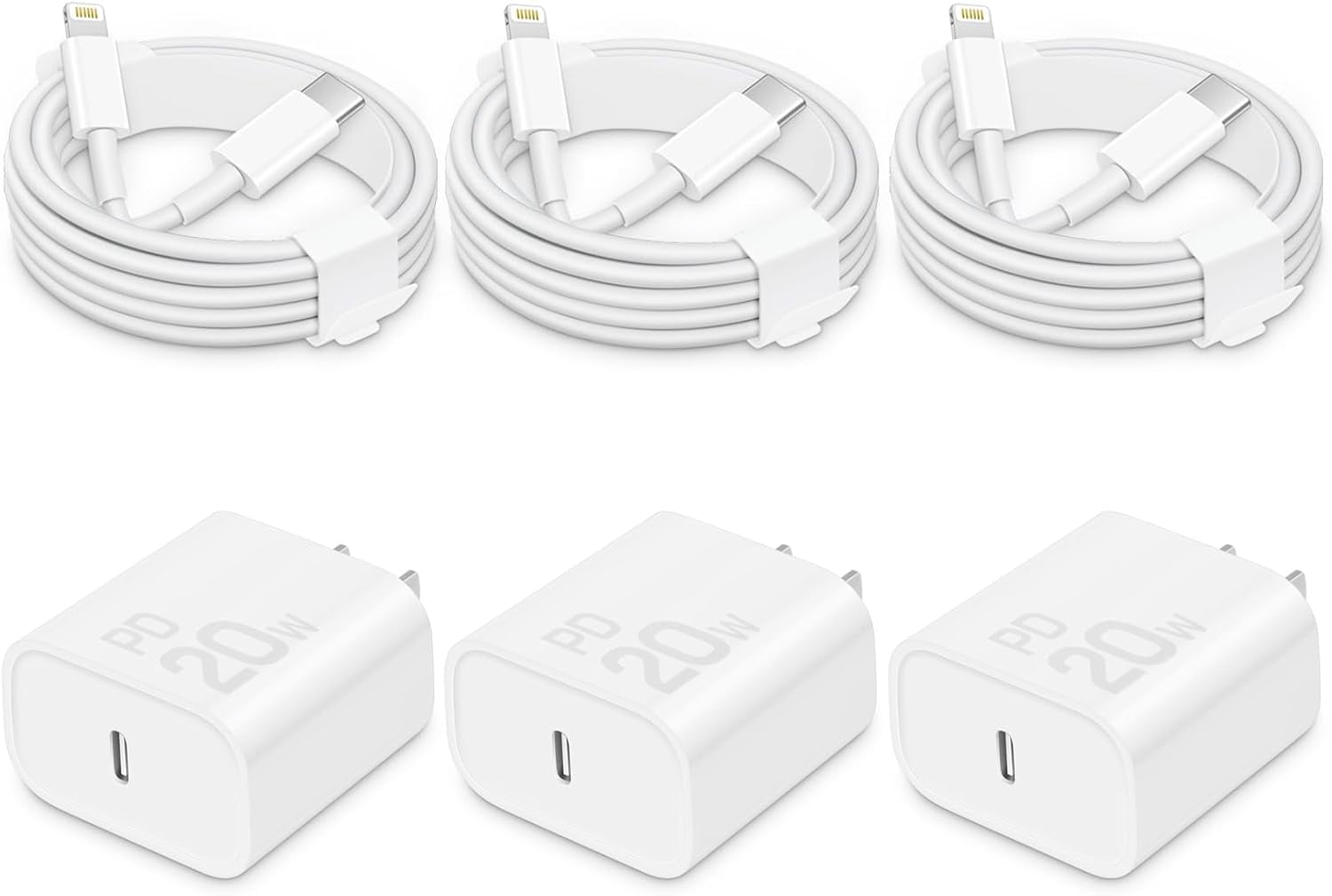 RGHJAR-Fast Charger for iPhone [3-Pack, MFi Certified], 20W USB-C PD Block with 6Ft Charging Cable Compatible with iPhone 14/13/12/11/Pro Max & iPad