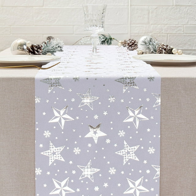 Décorations de Noël Intérieur Extérieur, Décorations de Sapin de Noël, Chemin de Table Étoile de Noël en Tissu Velours Doré Chaud Polyester Coton Drapeau de Table Imprimé Nouvel An Noël Fête Rassemblement Drapeau de Table