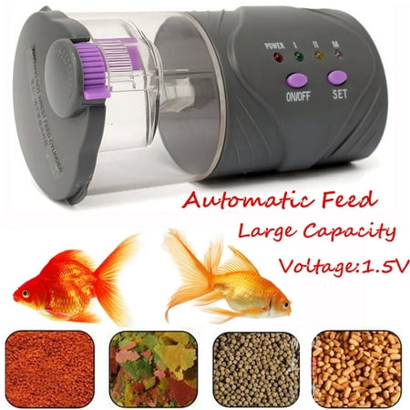 Portable Digital 1.5V Aquarium Auto Electric Fish Food Feeder Easy Feed Automatic Flake Pellet Tank Intelligent Timer Feeding with Screw clamp/Chuck fixed base (No (Best Automatic Fish Feeder For Pellets)