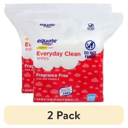 (2 pack) Equate Baby Everyday Clean Wipes, Fragrance Free, 240 Wipes, Compare to Huggies Wipes®