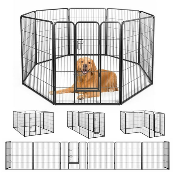 Demi Bonn 31"x40" Dog Playpen Outdoor 8-Panels Dog Pen Large Indoor Metal Puppy Pet Playpen for Small Dogs Run Fence, Black