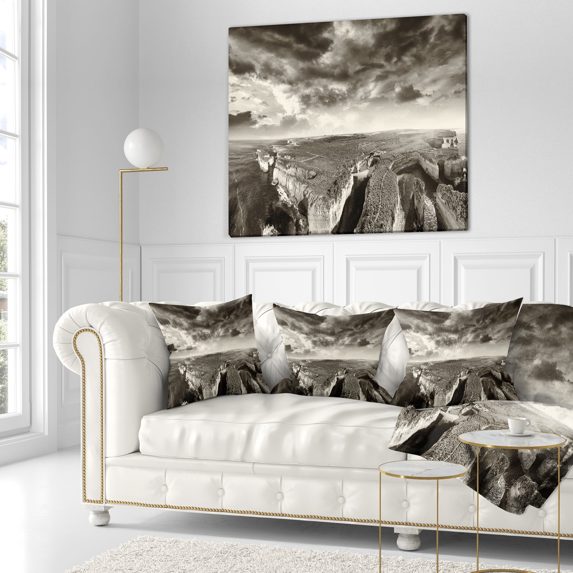 Designart Aerial View of Ocean Road Black - Seascape Throw Pillow - 18x18