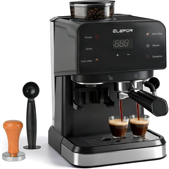 Espresso Machine 20 Bar, Coffee Maker with grinder, Coffee Machine w/Milk Frother & Professional Home Espresso Maker for Latte Cappuccino Black