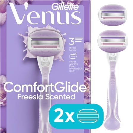 Gillette Venus ComfortGlide Freesia Women's Razor Handle   2 Blade Refills, Purple