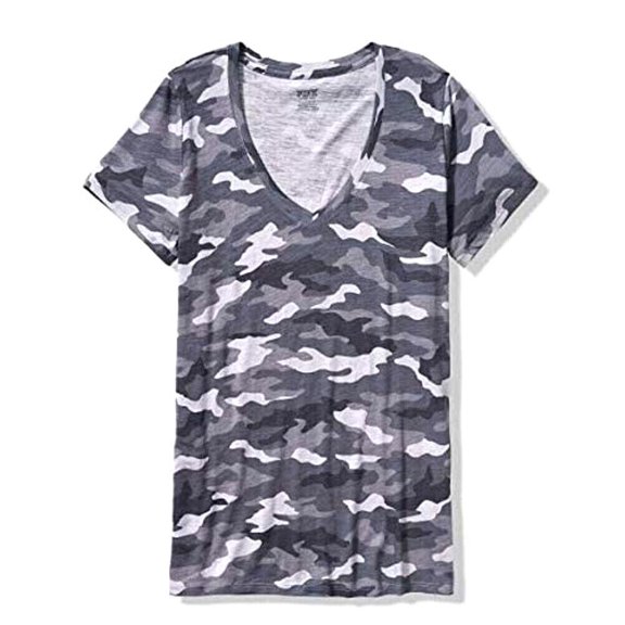 Victoria's Secret Pink Everyday T-Shirt Top V-Neck Gray Camo Tee Size Large New