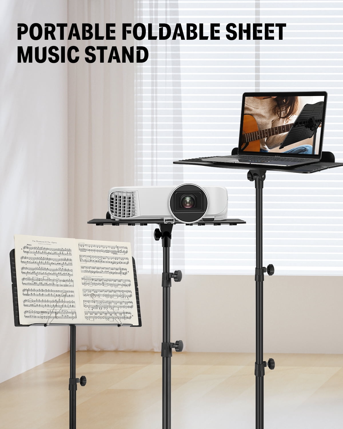 Donner Sheet Music Stand with Detachable Hanger for Guitar, Ukulele, Violin, Portable Metal Music Stand with Light