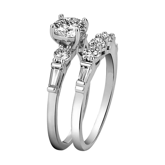 Ladies Fashion Ring Silver Full Diamond Round Diamond Wedding Ring Gift 1Set Ring