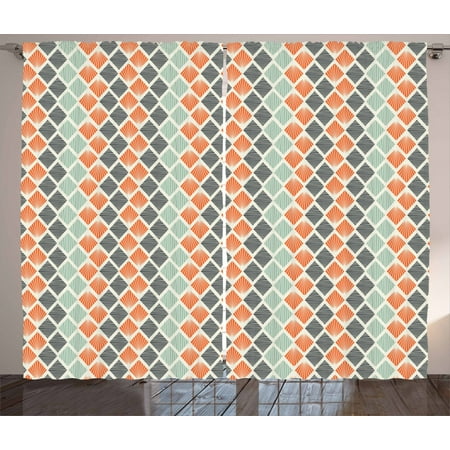 Geometric Curtains 2 Panels Set Square Shapes With Lines Rhombus