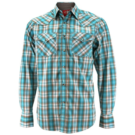 Rodeo Clothing Men's Premium Western Cowboy Pearl Snap Long Sleeve Plaid Shirt (PS400L #446, XL)