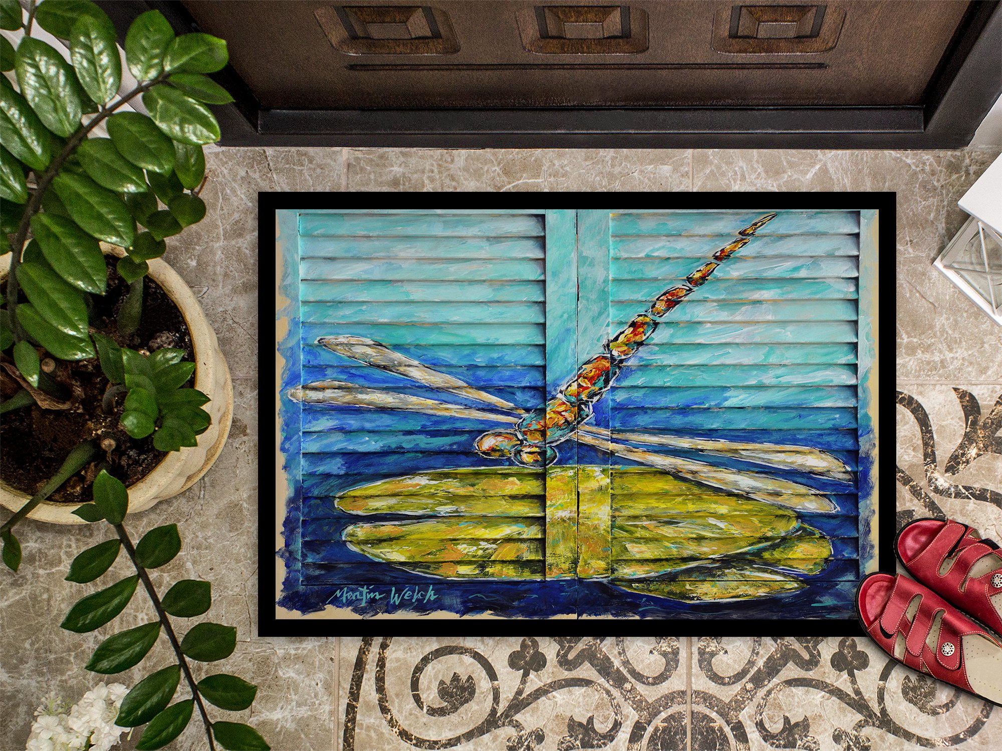 Carolines Treasures MW2024MAT 18 x 27 in. Blue Eyed Dragonfly Doormat