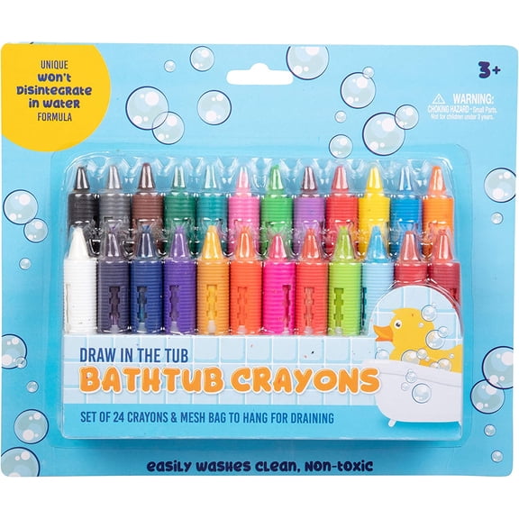 Bath Crayons Super Set- Set of 24 Draw in the Tub Colors with Bathtub Storage Mesh Bag -Non-Toxic, Safe for Children, Won't Disintegrate in Water -Art Project for Kids and Toddlers, Fun Gift for Kids