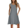 thumbnail image 3 of XuJwPNcy Tshirt Dress Women Crewneck Sleeveless Tank Dress Flowy Hollow out Beach Vacation Sundresses with Pockets, 3 of 6