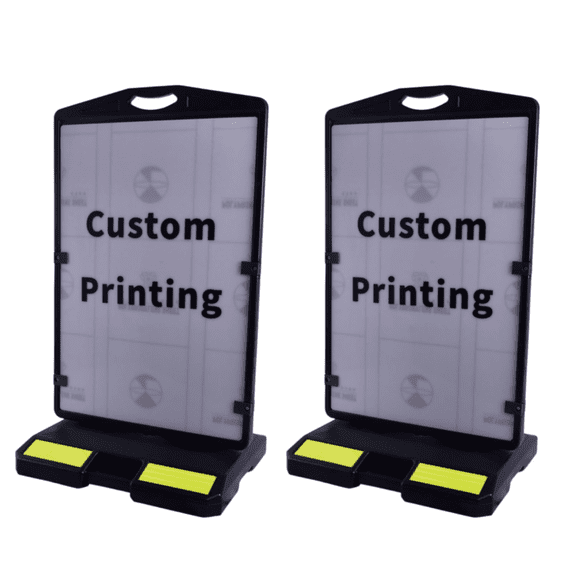 2 Pack 24"x36" Wind Sign Board with 40Lb Fillable Base, Double-Sided Customizable and Reusable Pavement Sign for Professional Outdoor Use (Black, Panel Frame）