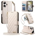 thumbnail image 2 of Étui pour iPhone 16 Plus GANGXUN Portefeuille à Rabat avec Sangle, Housse en Cuir Matelassé avec Nœud Doré, 2 of 6