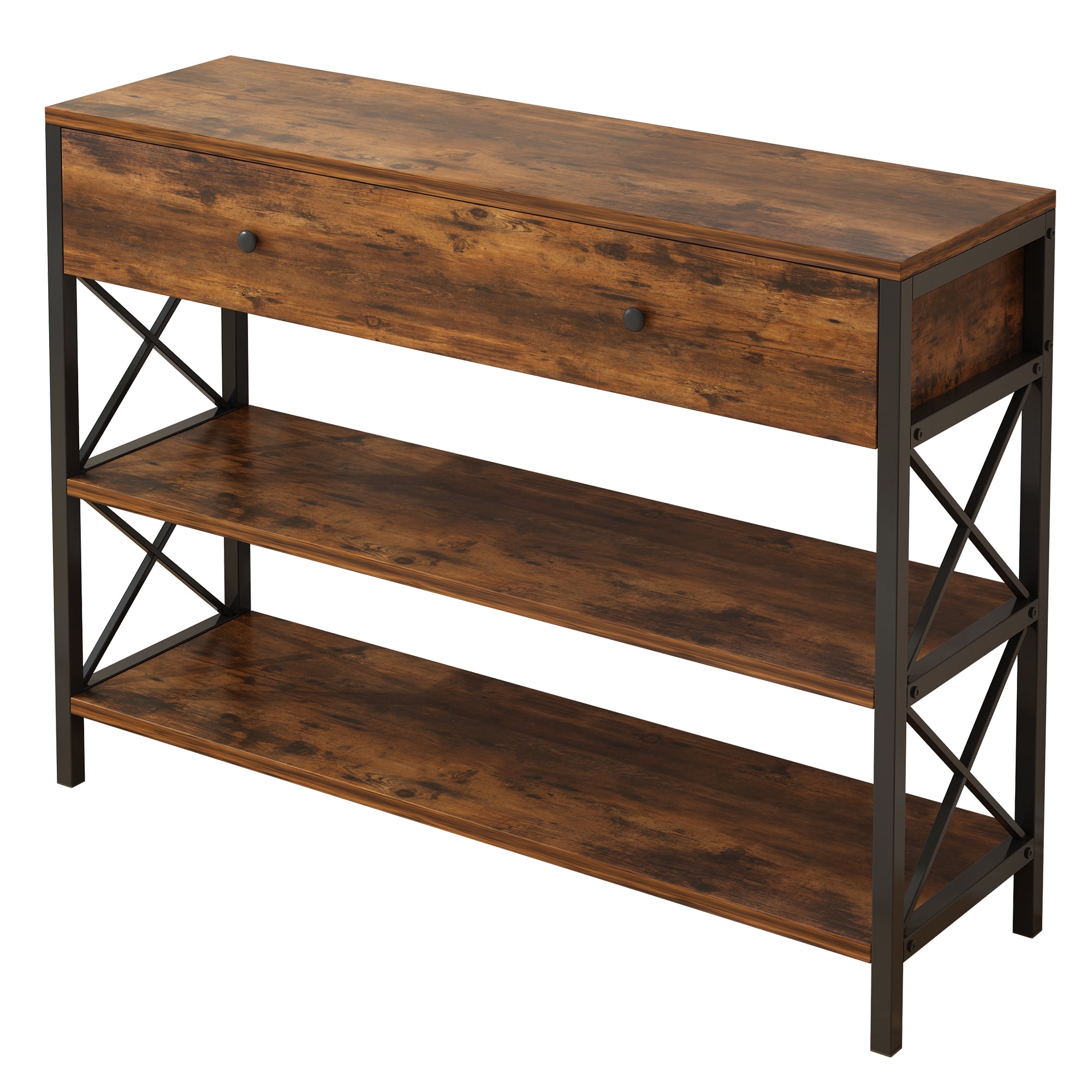 Ktaxon 39.4''L Console Table Sofa Table with Large Drawer and 2 Storage Shelves, Farmhouse Entryway Table for Living Room Hallway Bedroom, Rustic Brown