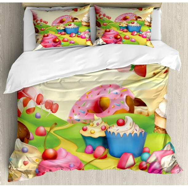 Modern Duvet Cover Set Yummy Donuts Sweet Land Cupcakes Ice Cream Cotton Candy Clouds Kids Nursery Design Decorative Bedding Set With Pillow Shams Multicolor By Ambesonne Walmart Com Walmart Com