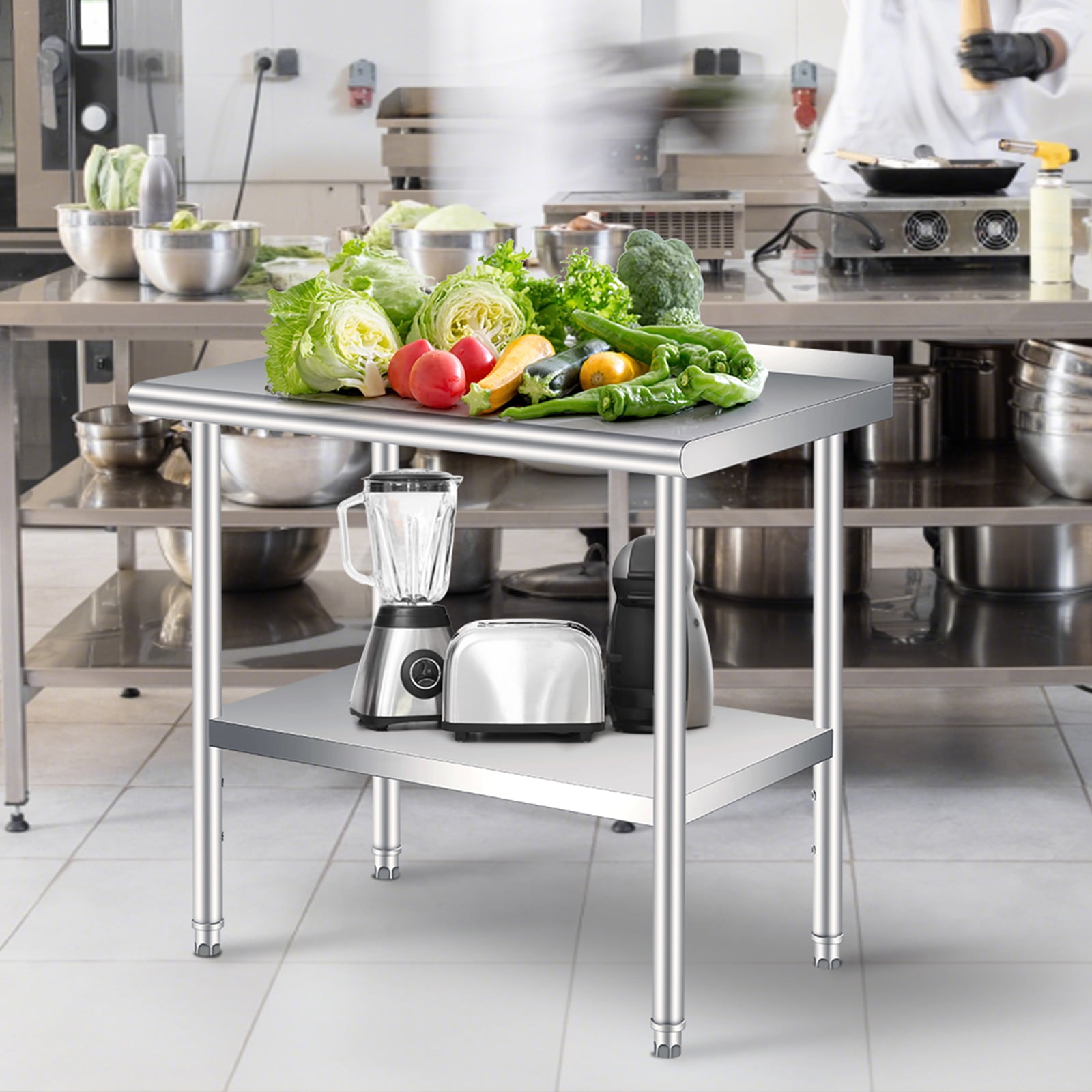 Stainless Steel Prep Table with Backsplash - Adjustable Undershelf - Commercial Kitchen Worktable for Restaurant, Home, Outdoor - Size 36x24 Inch