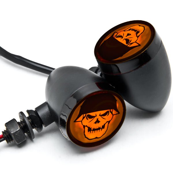 Krator 2pc Skull Lens Black Motorcycle Turn Signals Bulb Compatible with Kawasaki Vulcan Classic