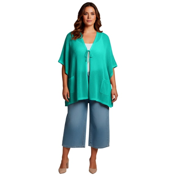 Avenue Women's Plus Size Crochet Tie Front Cardigan