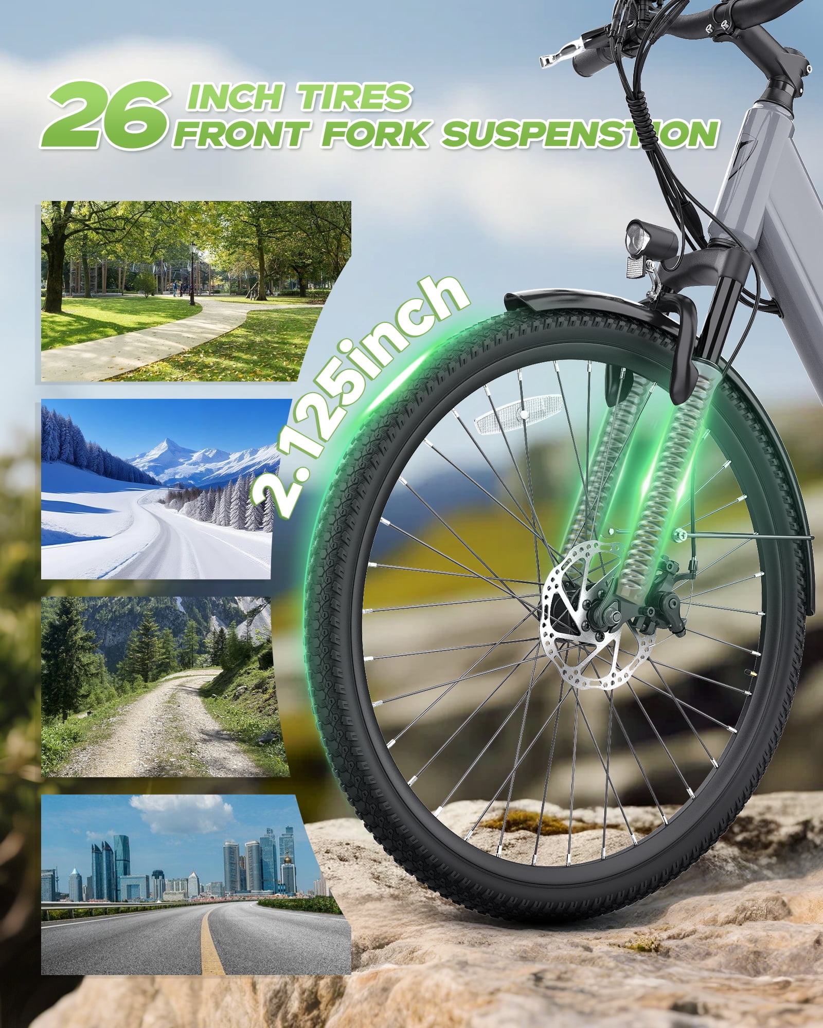 QNUT Electric Bike , 26" 1200W Peak with 48V Battery 7 Speed 20MPH 65 Miles Ebike Step Through Commuter E bike for Adults