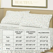 Beautiful by Drew Barrymore 4-Piece Queen Sheet Set, 100% Cotton Washed Percale, White Botanical