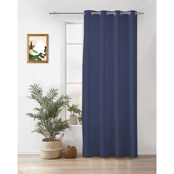 Dark Blue Thermal Insulated Blackout Curtains for Bedroom 72 Length Solid Color Room Darkening Curtain 1 Panel Grommet Window Curtain Drape for Living Room Nursery Room