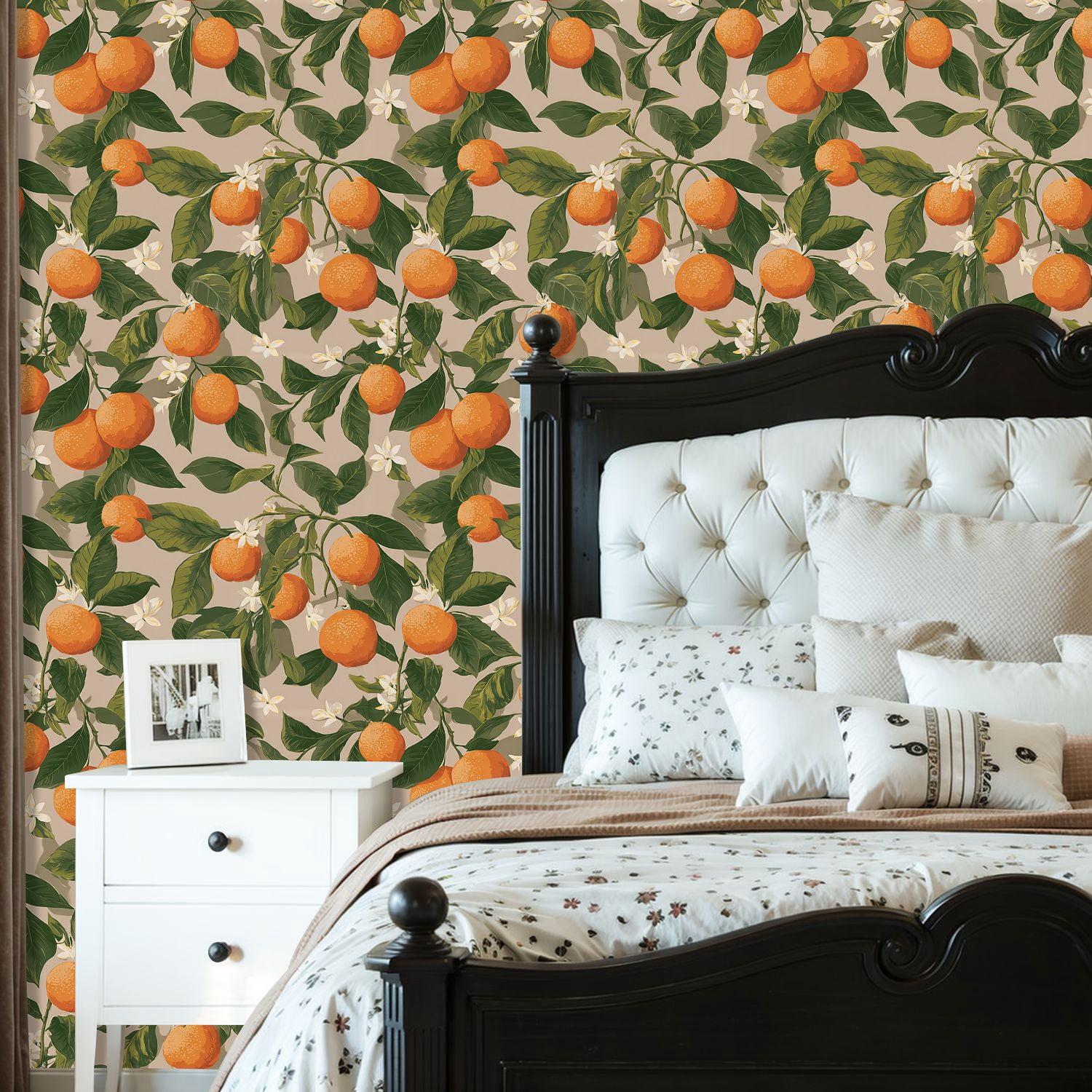 Peel and Stick Wallpaper Orange Tree Branches Bright Tangerine Fruits White Wall Mural 23.6in x 9.8ft Self Adhesive Removable Wall Paper Renter Friendly Wallpaper for Nursery Bedroom Cabinets