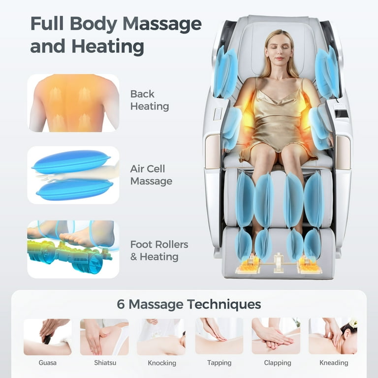 iBooMas 2024 4D Full Body Massage Chair Zero Gravity Shiatsu Recliner,SL  Track Massage Chair with Heating White