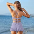 thumbnail image 3 of Mifsaly Two Piece Swimsuit For Women Bikinis Sets Ruched Skirted Bottoms & Crisscross Wrap Halter Bikini Top Beach Summer Vacation Ruffle Swimwear L, 3 of 5