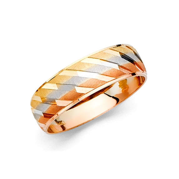 FB Jewels 14k Gold Round Cubic Zirconia Yellow White and Rose Three Color Ring Mens Anniversary Wedding Band Size 12