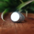 thumbnail image 2 of Mother Of Pearl Ring, 925 Sterling Silver Ring, Handmade Jewelry, Beaded Ring, Bold Round Ring, Statement Ring, Cabochon Ring, Gift For Her*, 2 of 8