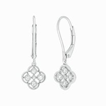 Cali Trove 925 Sterling Silver 1/6 Ct Diamond Clover Dangle Earrings for Women, Leverback Drop earring