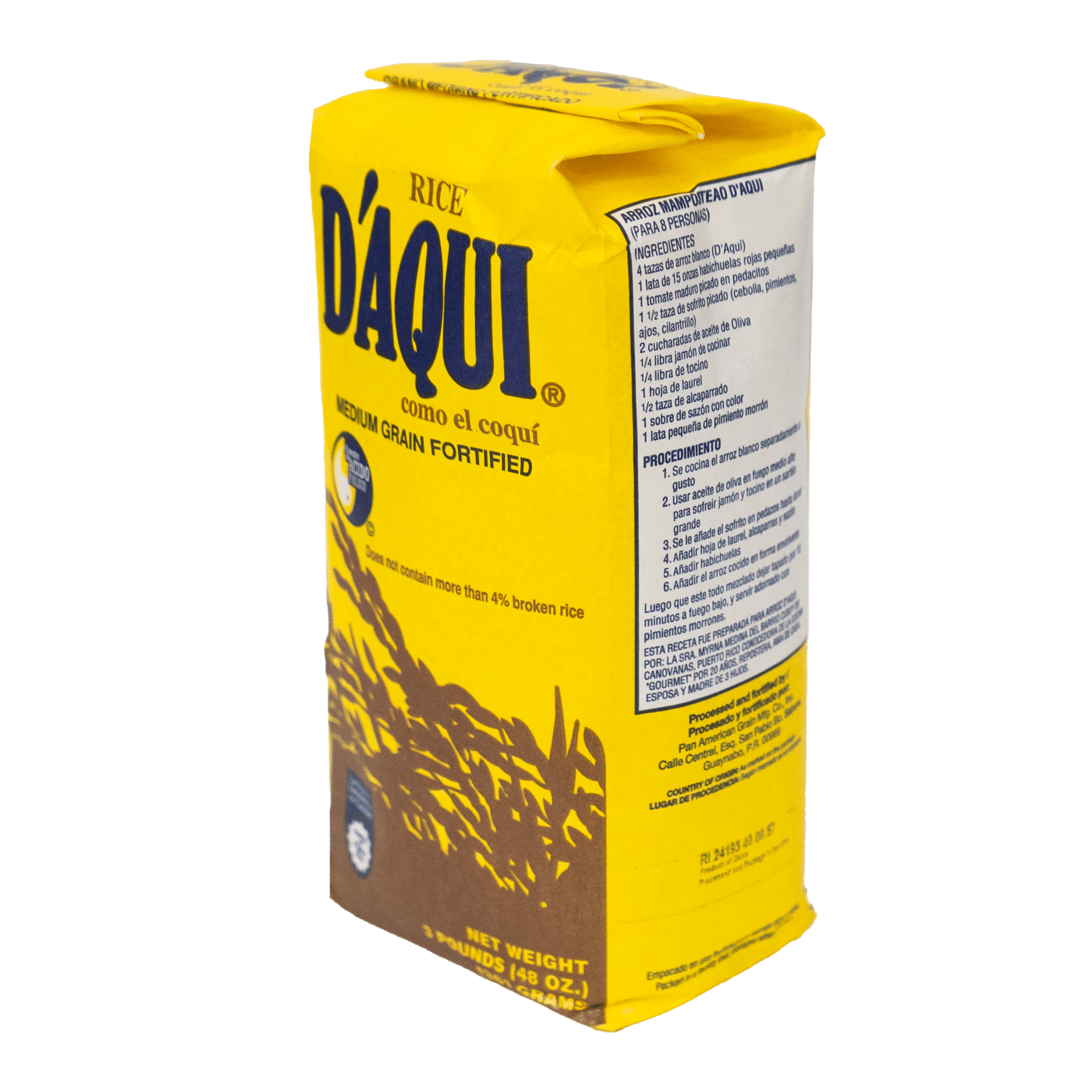 D'Aqui Medium Grain Fortified Rice, 48 oz, 3 Pounds, Gluten Free, Shelf Stable, Paper Bag, New