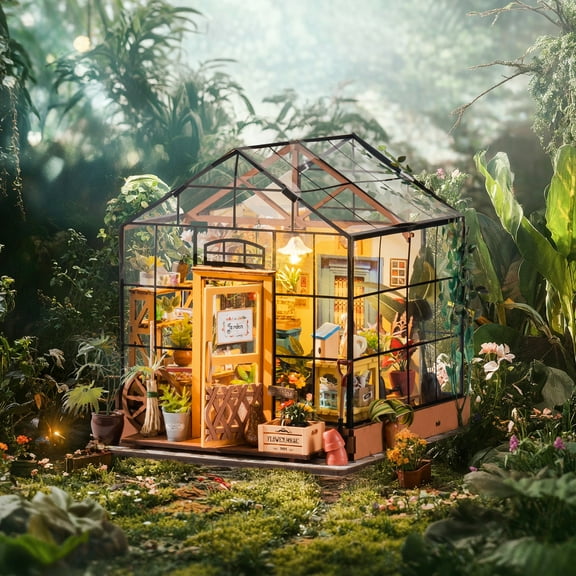 ROBOTIME DIY Miniature House Kit-Cathy's Flower House,3D Wooden Dollhouse Building Sets for Home Decor,Tiny Home Craft Kits Gifts for Adults Teens