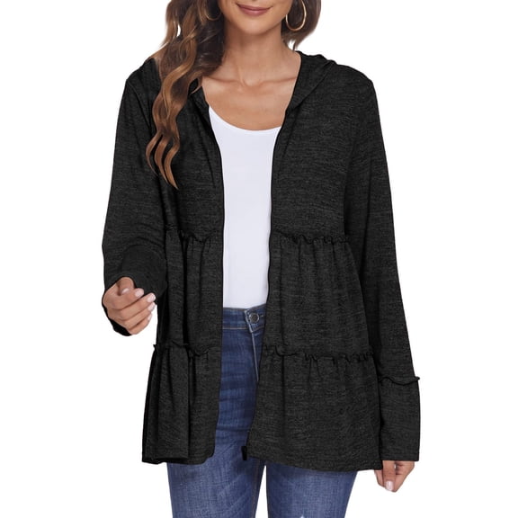 Hooded Jacket Women Solid Color Long Sleeve Hooded Zip Up Cardigan Casual Jacket For Everyday Cool Weather Wear Jackets For Women