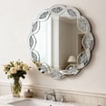 thumbnail image 3 of S-HOME Silver Wave Frame 31.5 Inch Round Wall Mirror with Crushed Diamond Surface for Bedroom and Entryway Use, 3 of 10