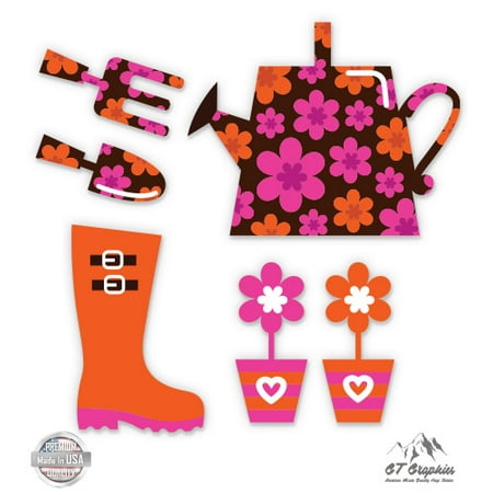 Gardening Set Cute Boots Gloves - 3" Total Sheet Area - Vinyl Stickers - For Car Laptop I-Pad Phone Helmet Hard Hat - Waterproof Decals