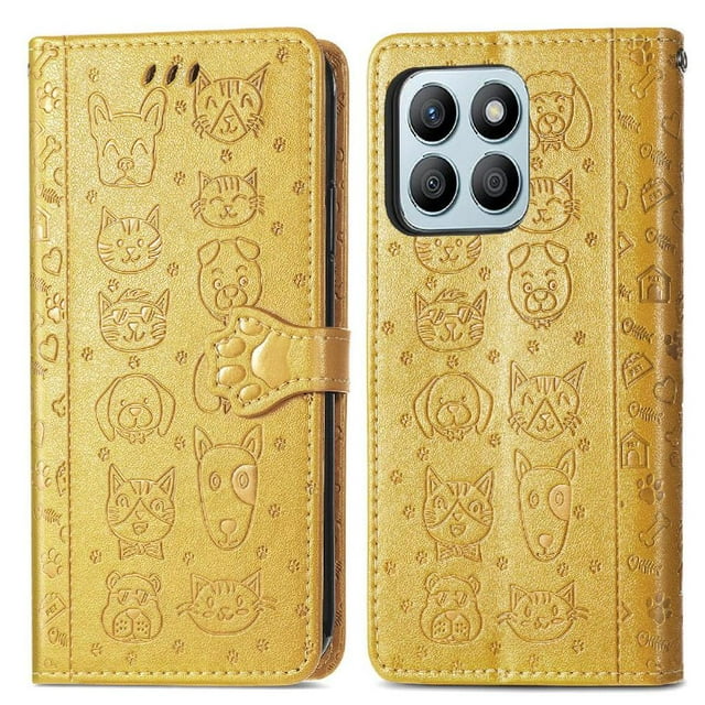 Funda Cartera FOXDOCK para Honor X8b 4G , Flip PU con Relieve de Gatos y Perros, Tarjetero y Soporte