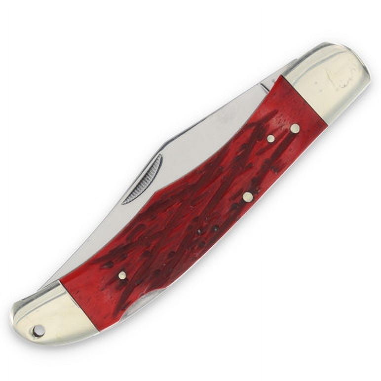 Marbles Marbles Red Jigged Bone Hunter 3.5in Satin Clip-Point Folding Knife MR582