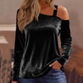 thumbnail image 2 of Off The Shoulder Tops for Women Velvet Cold Shoulder Frill Long Sleeve Fall Spring Sexy Trendy Tops, 2 of 4