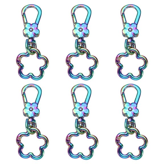 Uxcell 6 Pcs Metal Keychain Clip Swivel Lobster Claw Clasp Quick Release Flower Ring Detachable Double Opening Snap Hooks for Jewelry Making Crafts Backpack Bag Lanyard, Colored