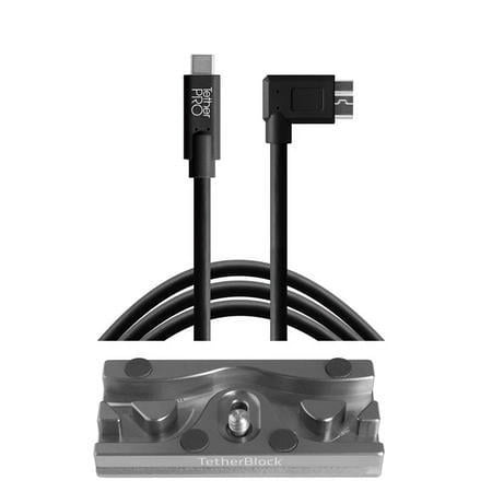 UPC: 0192223066335 | TetherBLOCK QR Plus Quick Release Plate with TetherPro 15  USB Type-C to Micro-USB 3.0 Type B Right Angle Cable  Black