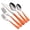 Orange, variant on 20-piece cutlery set, made of 18/0 stainless steel, serving 4, includes knife, fork, and spoon, mirror polished, dishwasher safe.