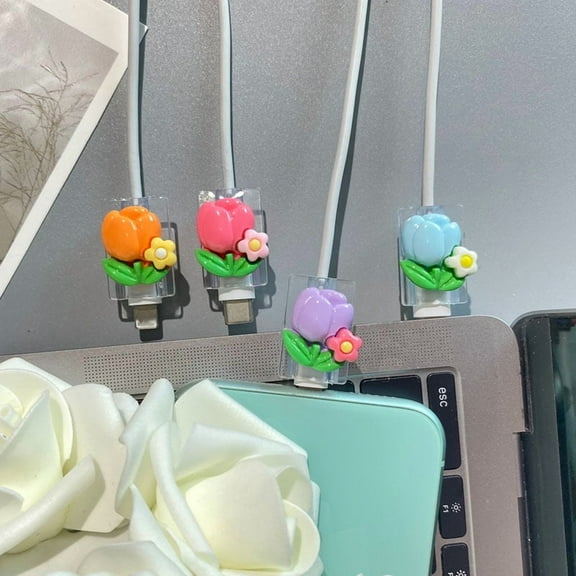 4pcs Cute Cable Protector Set for Smartphone Charging Cords, TPU Material, No Battery, Universal Fit Cable Saver