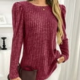 thumbnail image 6 of HAiming Womens Pullover Tunic Tops Casual Long Puff Sleeve Crewneck Lightweight Solid Color Loose Ribbed Clothes, 6 of 7