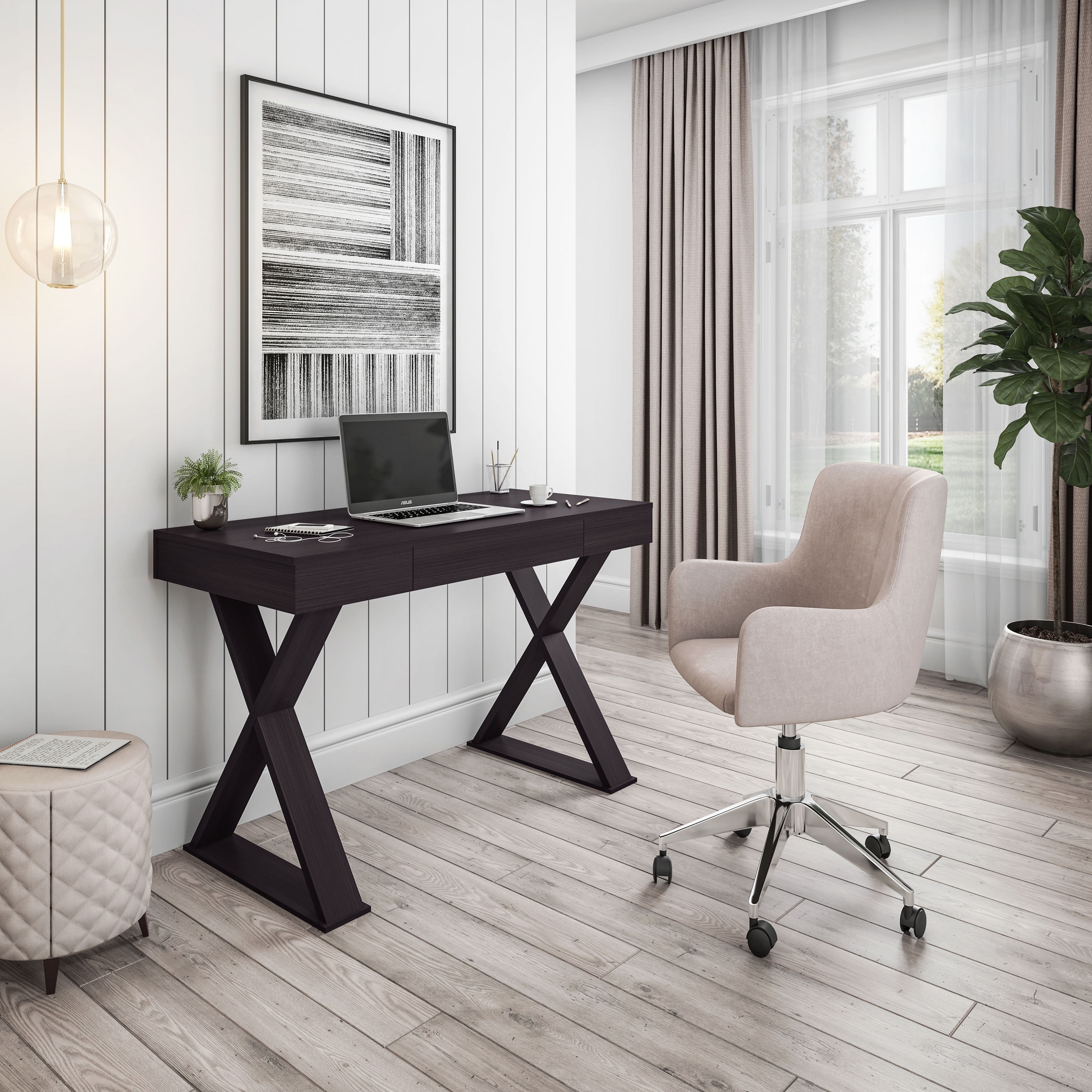 GIA Design Group Black Wood Writing Desk with Drawers,Computer Table for Home Office