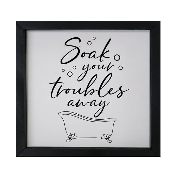 Inspiring Bathroom Decor Framed Shadow Box 11.5x11.5 (Soak Your Troubles)