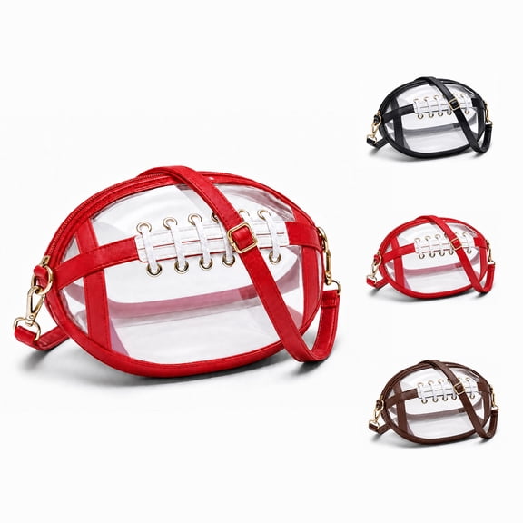 Clear Football Bag for Stadium Events, PVC Crossbody Purse with Shoulder Strap, Game Day Bag for Concerts Sports Games, Red